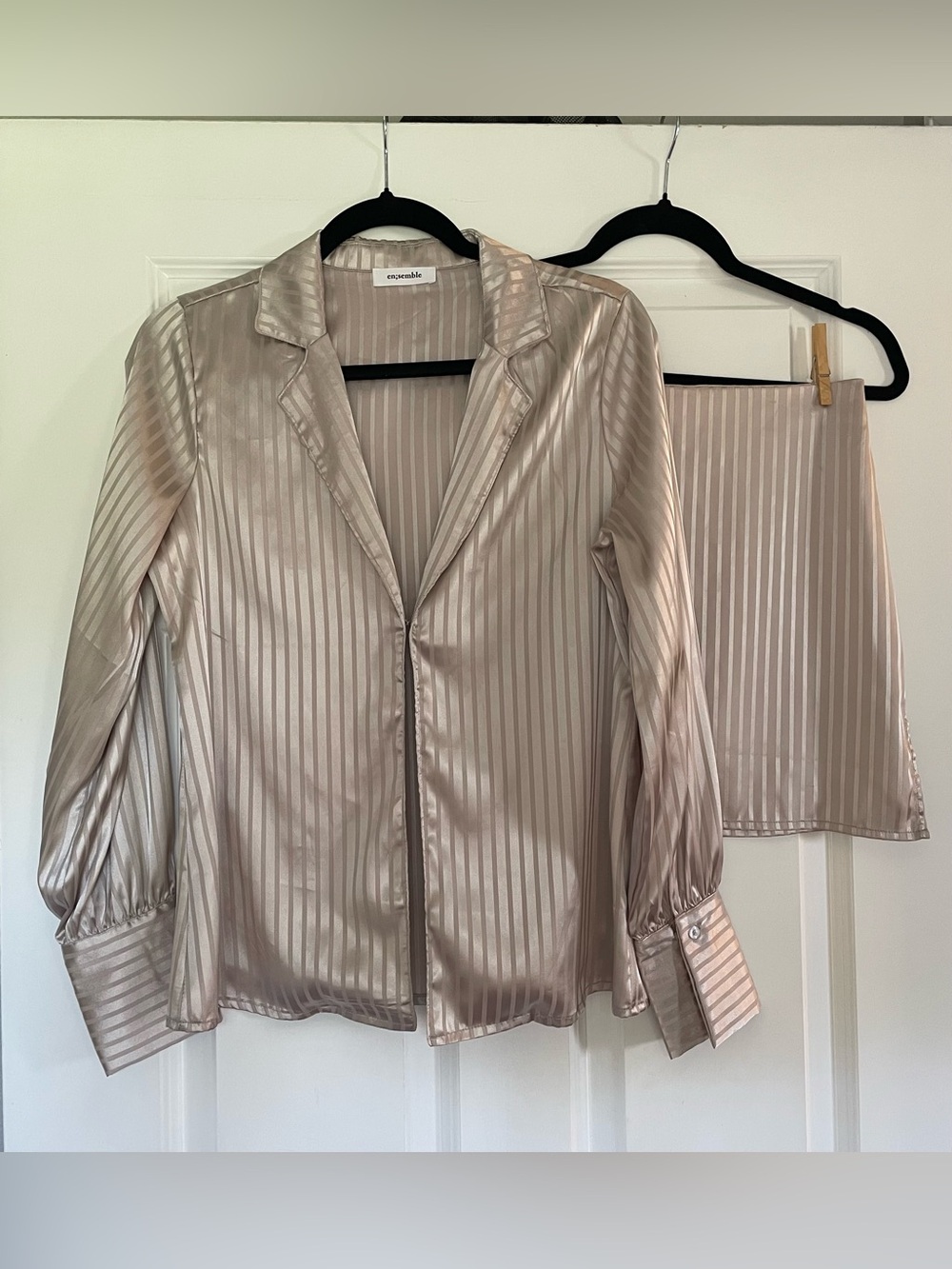 Champagne Satin Striped Skirt Set